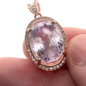 Pink Kunzite 12.65ct Rose Gold Finish Solid 925 Sterling Silver Pendant